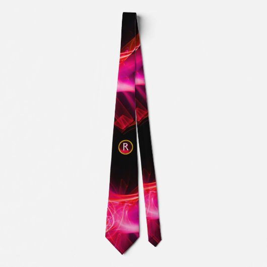 CRAVATE FUCHSIA FRACTAL ROSE VAGUES, EAUX, GEM ROUGE MONOG (Devant)