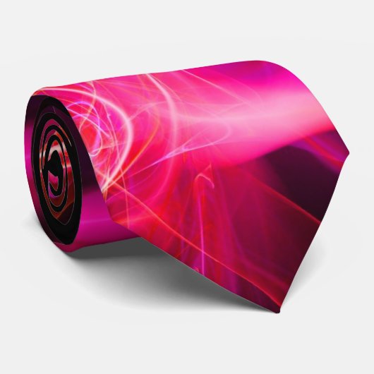 CRAVATE FUCHSIA FRACTAL ROSE VAGUES, EAUX, GEM ROUGE MONOG (Roulé)