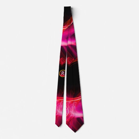 CRAVATE FUCHSIA FRACTAL ROSE VAGUES, EAUX, GEM ROUGE MONOG (Dos)