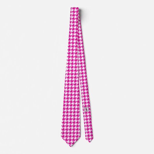 Cravate Fuchsia rose blanc Pied de Poule Houndstooth (Devant)