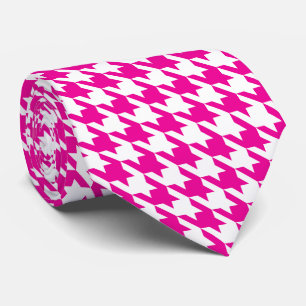 Cravate Fuchsia rose blanc Pied de Poule Houndstooth