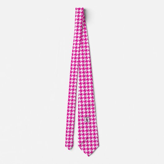 Cravate Fuchsia rose blanc Pied de Poule Houndstooth (Dos)