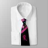 CRAVATE FUCHSIE ROSE NOIR DÉCO MONOGRAM ABSTRAIT (Attaché)