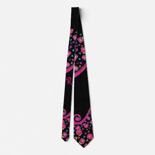 CRAVATE FUCHSIE ROSE NOIR DÉCO MONOGRAM ABSTRAIT (Dos)