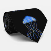 Cravate Fun Electric Blue Jellyfish Motif sur Black (Roulé)