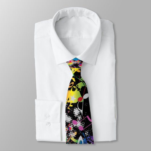 Cravate Fun Neon Paint Splatter avec des notes de musique (Attaché)