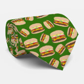 Cravate Fun Novelty Cheeseburger Motif Vert (Roulé)