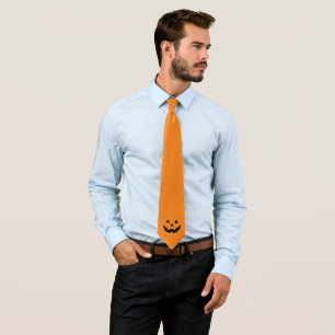 Cravate Fun orange Jack-o'-lantern visage citrouille Hallo