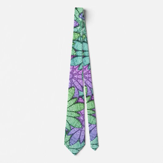 Cravate Fun Purple et Fleurs vertes (Devant)