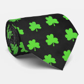Cravate Fun Tendance Vert Clover Leaf Motif Vert Noir (Roulé)