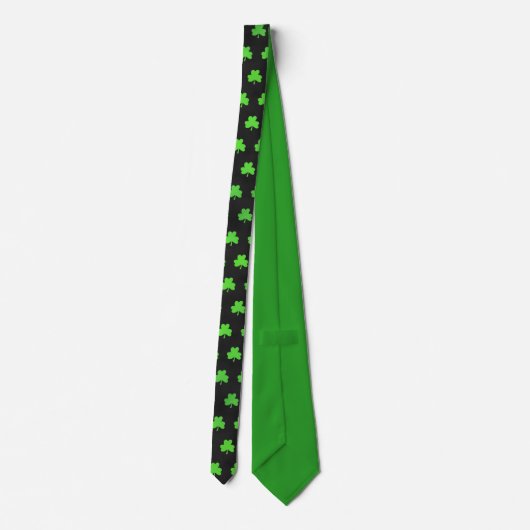 Cravate Fun Tendance Vert Clover Leaf Motif Vert Noir (Dos)