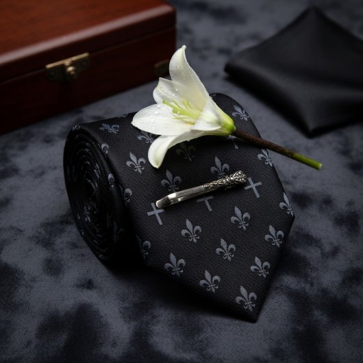 Cravate Funérailles de la Fleur-de-lis noire