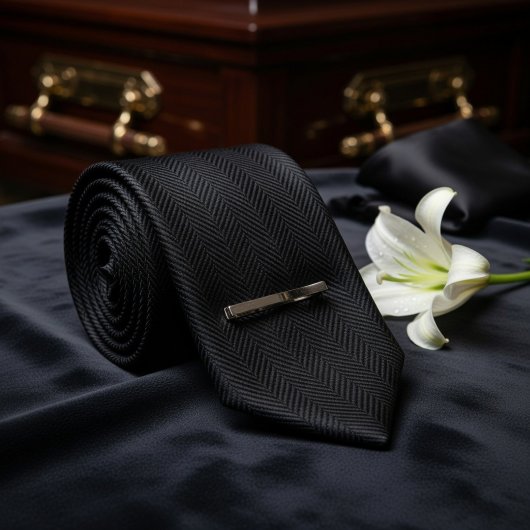 Cravate funéraire en herringbone noir