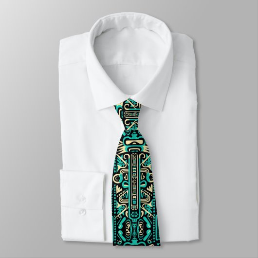 Cravate Funky Aztec Style Motif bleu (Attaché)