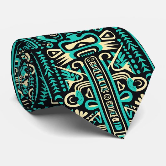 Cravate Funky Aztec Style Motif bleu (Roulé)
