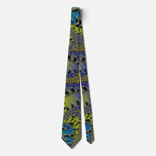 Cravate Funky Blue Green Seaweed Beads Fractal Abstrait (Devant)