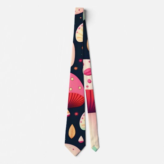 Cravate Funky champignon bleu rose Motif issométrique (Devant)
