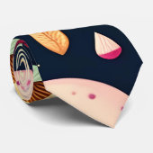 Cravate Funky champignon bleu rose Motif issométrique (Roulé)