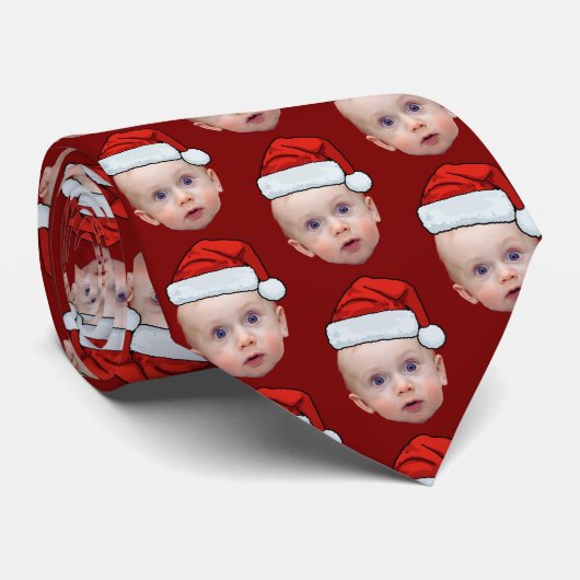 Cravate Funky Custom Face Photo Père Noël Head Christmas R (Roulé)