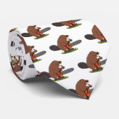 Cravate Funny beaver with chainsaw cartoon humor (Roulé)