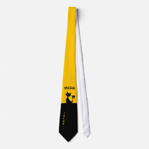 Cravate Funny Black Cat Minimal Art, Votre Nom