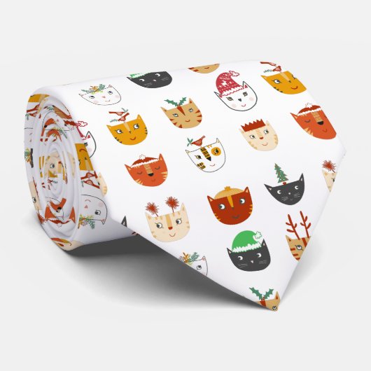 Cravate Funny Cat Meowy Noël (Roulé)