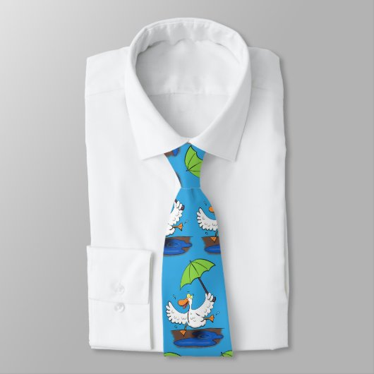 Cravate Funny duck with umbrella dancing cartoon (Attaché)