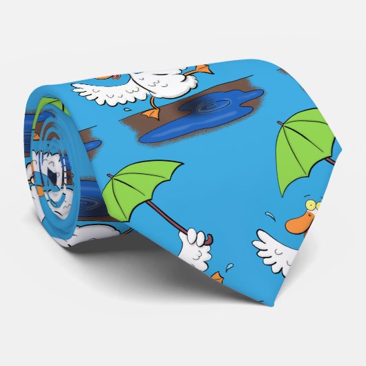 Cravate Funny duck with umbrella dancing cartoon (Roulé)