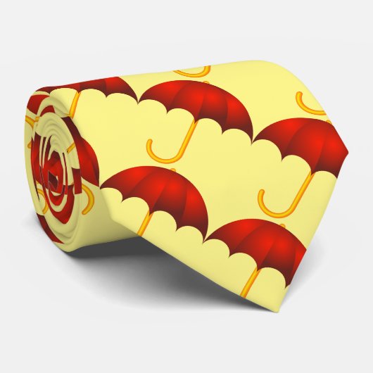 Cravate Funny motif parapluie rouge sur jaune (Roulé)