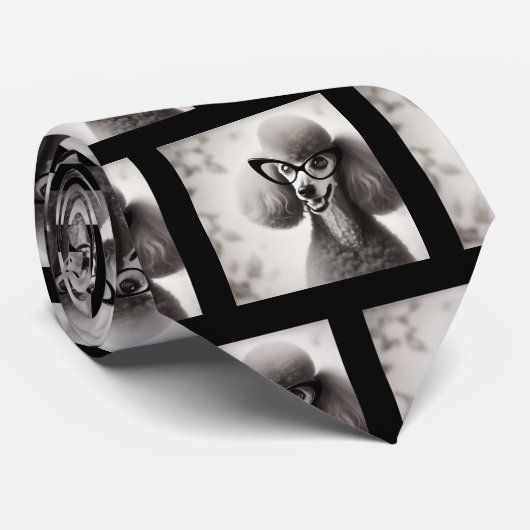 Cravate Funny Poodle with Glasses Nerd Neck Tie (Roulé)
