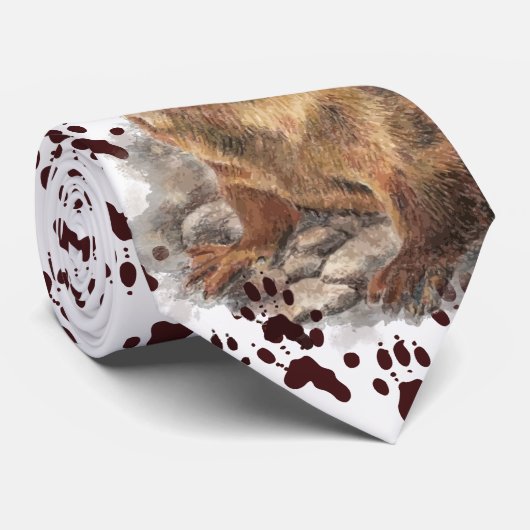 Cravate Funny River Otter & Empreintes, Traces Aquarelle (Roulé)