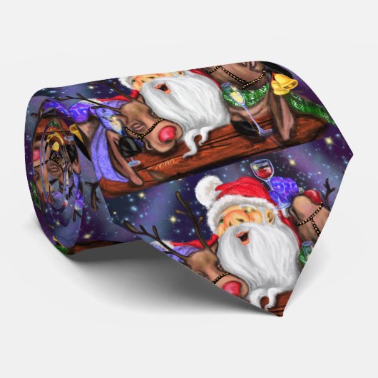 Cravate Funny Santa and Reindeer Party Christmas (Roulé)