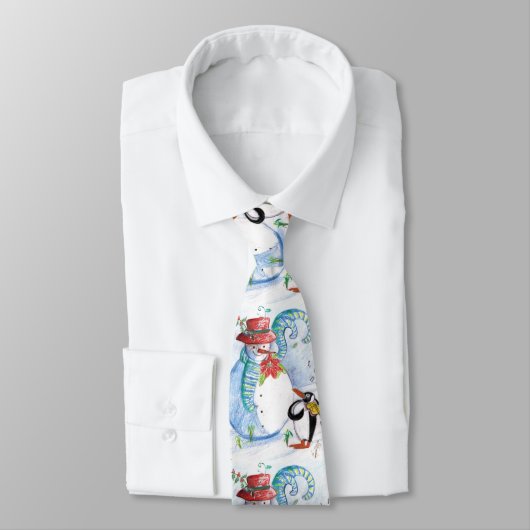 Cravate FUNNY SNOWMAN AND PENGUIN's WINTER SERENADE (Attaché)