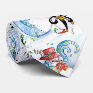 Cravate FUNNY SNOWMAN AND PENGUIN's WINTER SERENADE