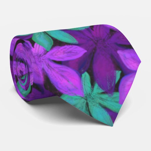 Cravate Funny Tropical Purple and Green Beach Party (Roulé)