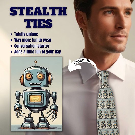 Cravate furtif Retro Robot Grey