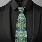 Cravate Fuzzy Green X on Denim Abstract Pattern