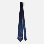 Cravate Galaxy Navy Blue Cérémonie Mariage Monogrammé  (Devant)