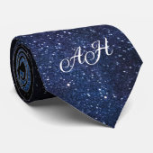 Cravate Galaxy Navy Blue Cérémonie Mariage Monogrammé  (Roulé)