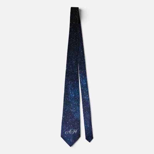 Cravate Galaxy Navy Blue Initial Garçons de Mariage Monogr (Devant)