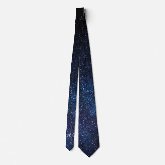 Cravate Galaxy Navy Blue Initial Groomsmen Monogrammé  (Dos)