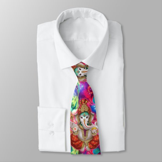 Cravate Ganesh Elephant Dieu Psychedélique EDM 90s Rave Me (Attaché)