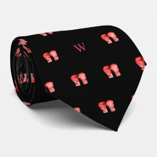 Cravate Gant de boxe rouge monogramme initial noir aquarel