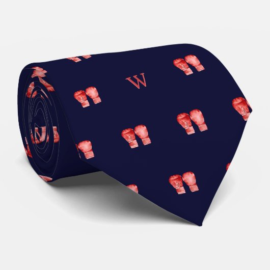 Cravate Gants de boxe rouges aquarelle Monogramme Initial (Roulé)
