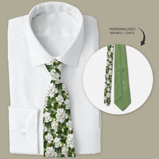 Cravate Gardenia Blanche Floral Personnalisé
