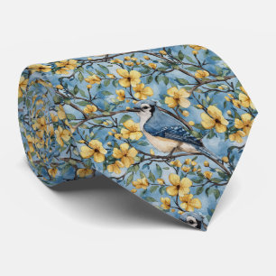 Cravate Geai bleu dans les fleurs jaunes