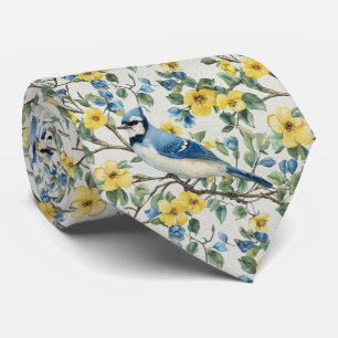 Cravate Geai bleu dans les fleurs jaunes