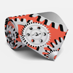 Cravate Gears Argent Orange Steampunk Mécanique