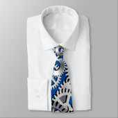 Cravate Gears Silver Blue Engineering Steampunk Mécanique (Attaché)