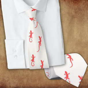 Cravate Geckos en escalade rouge vers le haut (sur blanc)